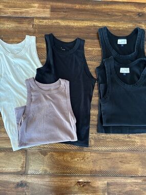 a new day Women's Ribbed Tank Tops in Black, Cream, Brown